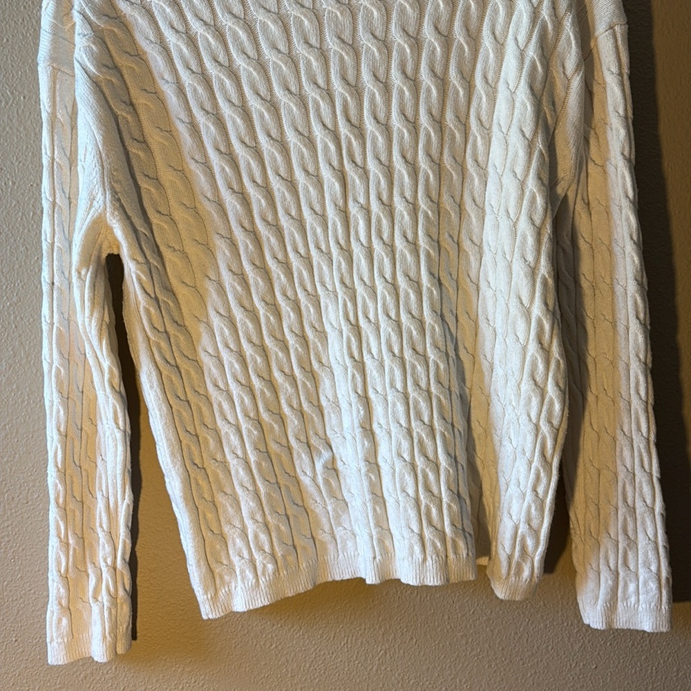 Nordstrom Cable Knit Crew Neck Sweater XL Off-White Merino Wool Blend Long Slv - Picture 3 of 8